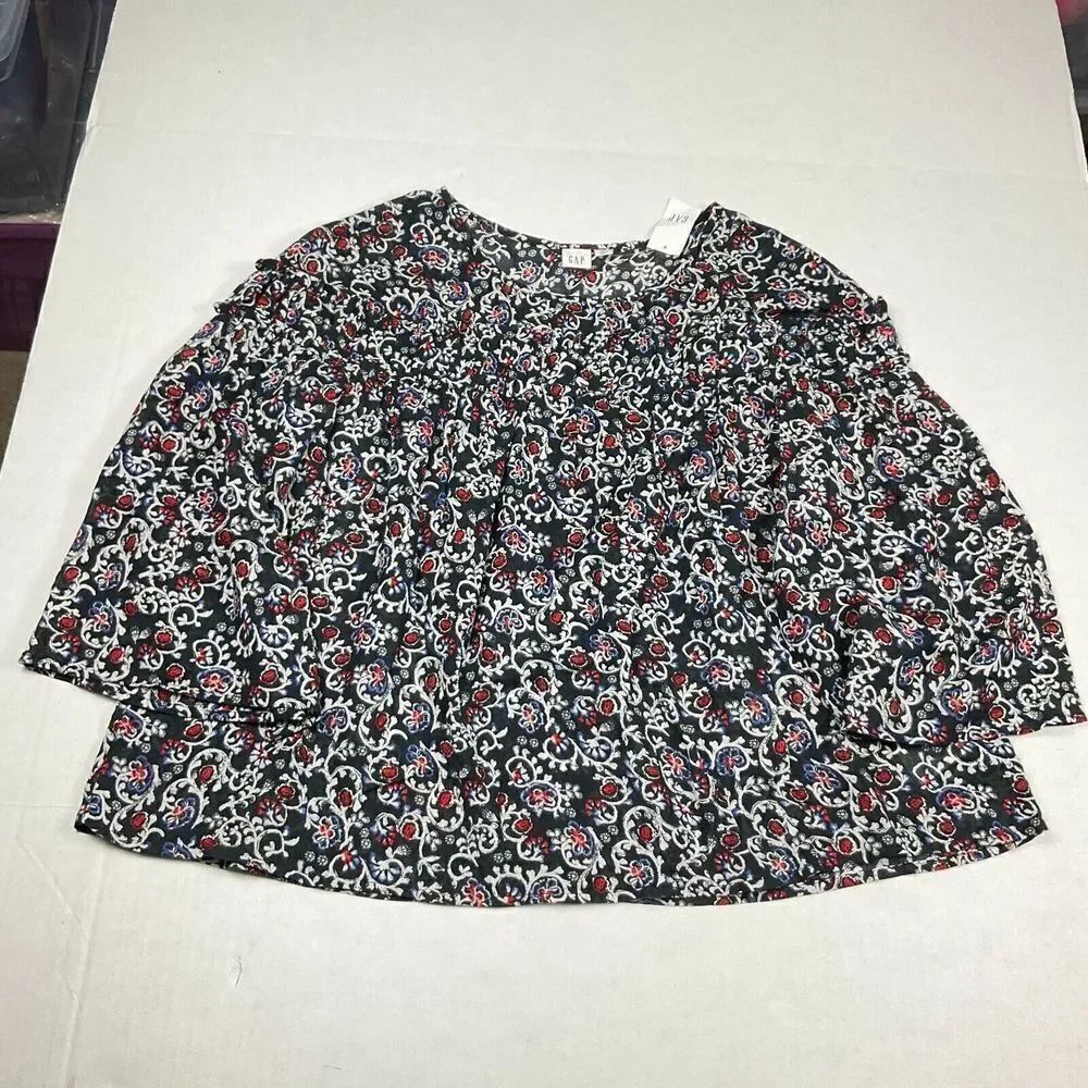 GAP Womens Peasant Shirt Floral 3/4 Sleeve Ruffled Lightweight Top MEDIUM New